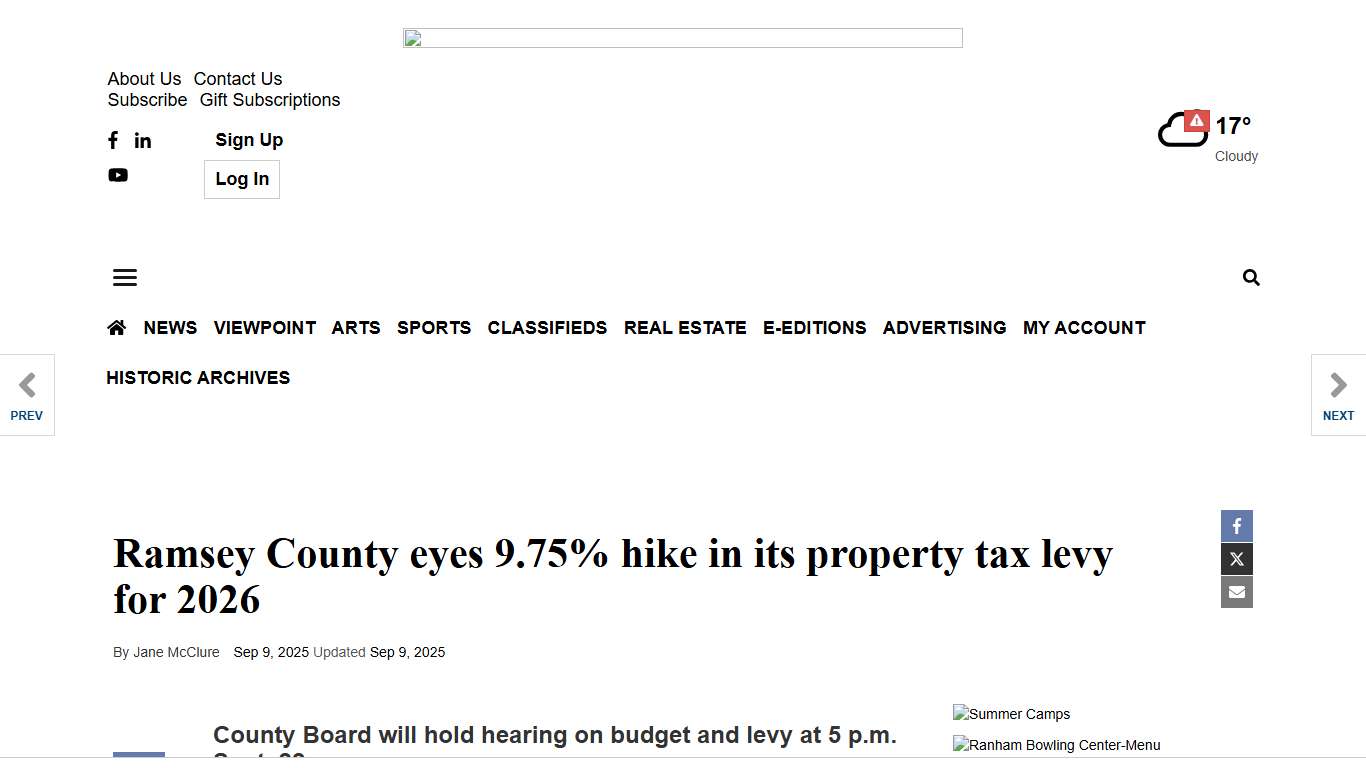 Ramsey County eyes 9.75% hike in its property tax levy for 2026 | General News | myvillager.com